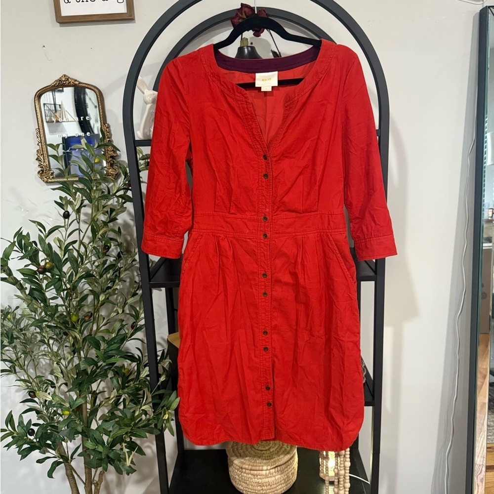 Anthropology Maeve Anaheim Orange Button up shirt dress, size 6 100% cotton - Picture 2 of 14